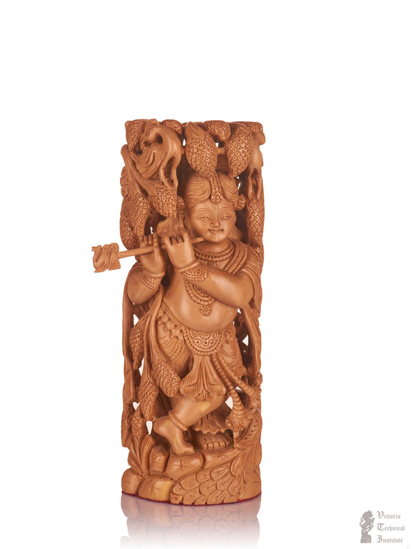 Handmade Sandal Wood Tree Krishna With Flute