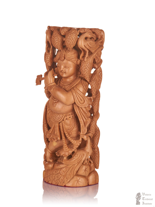 Handmade Sandal Wood Tree Krishna With Flute