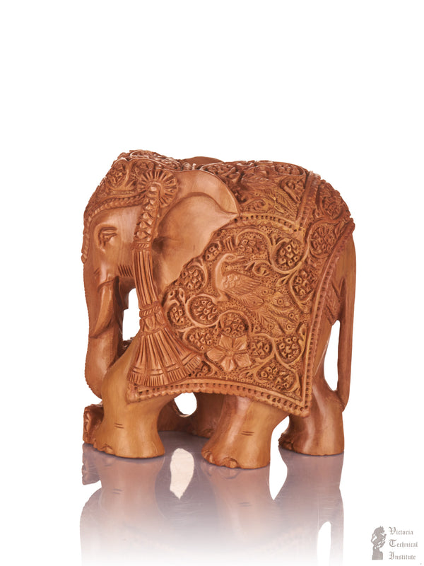 Handmade Sandal Wood Carving Trunk Down Elephant