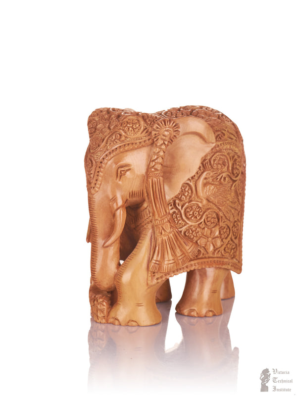 Handmade Sandal Wood Carving Trunk Down Elephant