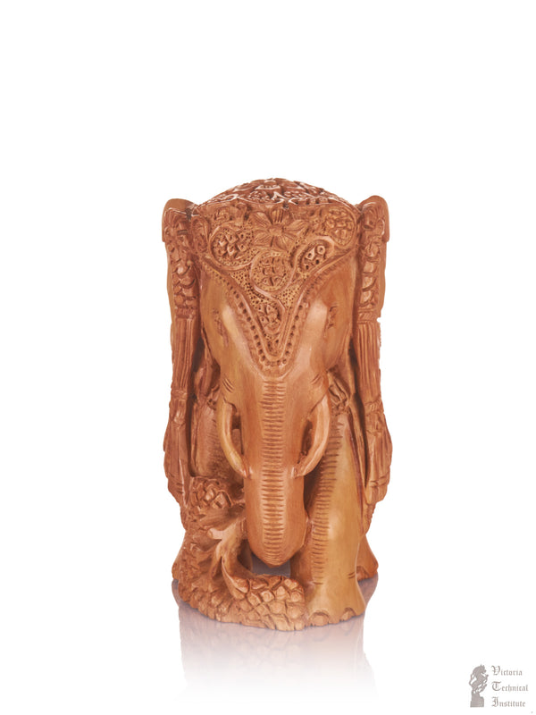 Handmade Sandal Wood Carving Trunk Down Elephant