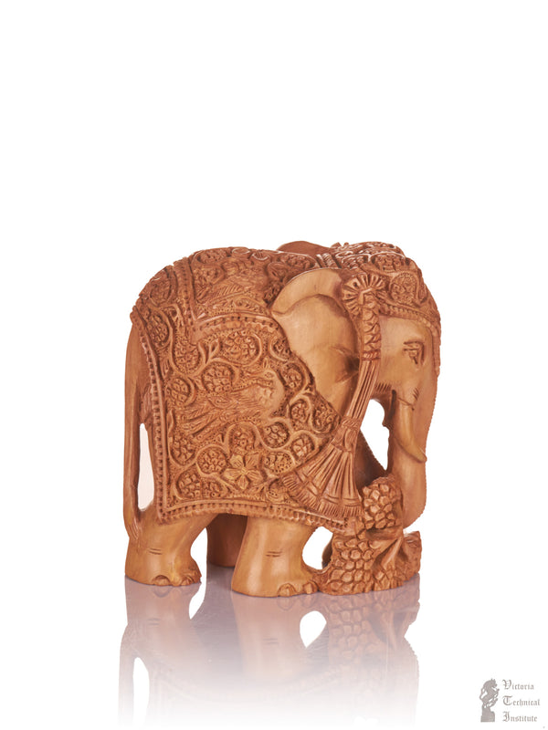 Handmade Sandal Wood Carving Trunk Down Elephant