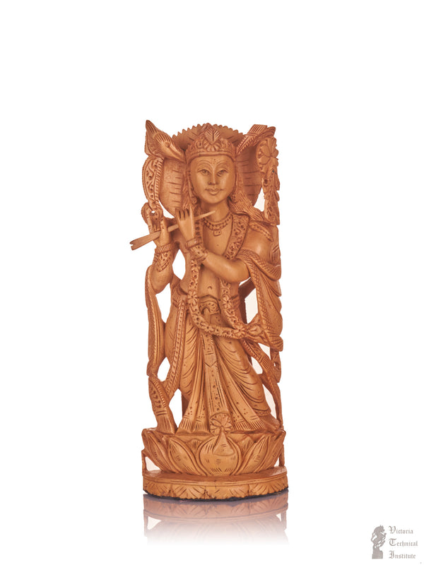 Handmade Sandal Wood Krishna With Flute Statue