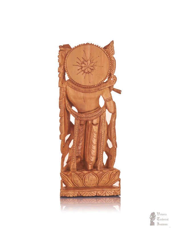 Handmade Sandal Wood Krishna With Flute Statue