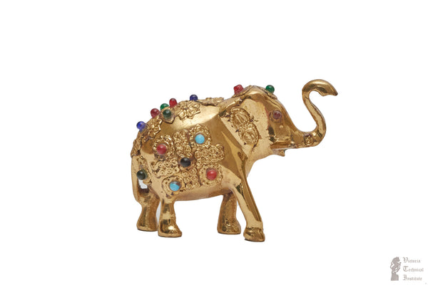 Brass Studded Trunk Up Elephant