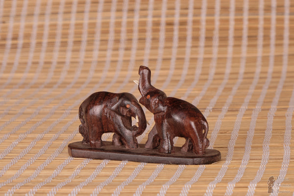 Handmade Rose Wood Fighting Elephants