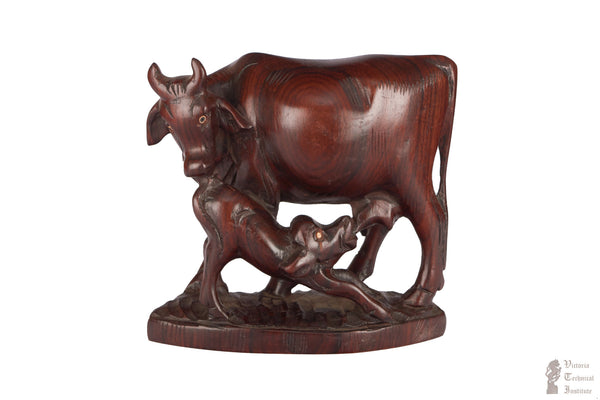 Handmade Rose Wood Cow & Calf