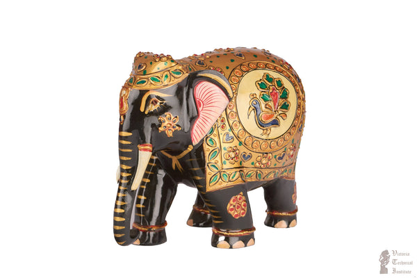 Hand Painted White Wood Trunk Down Elephant