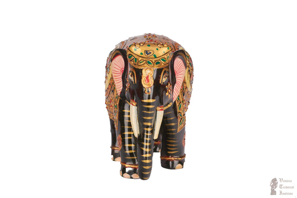 Hand Painted White Wood Trunk Down Elephant