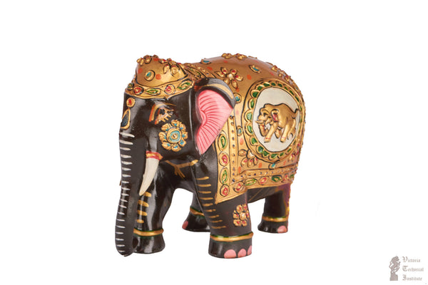 Hand Painted White Wood Trunk Down Elephant