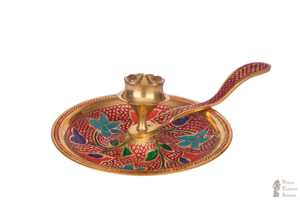 Brass Enamel Design Incense Holder with Handle(Assorted Designs & Colours)