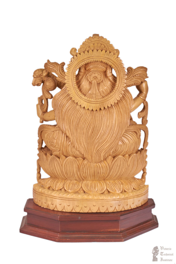 Handmade Wooden Goddess Sitting Saraswathi Statue