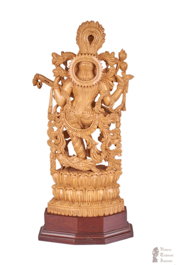 Handmade Wooden Goddess Standing Saraswathi Statue