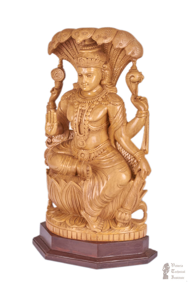 Handmade Wooden Sitting Vishnu Statue With Rosewood Base