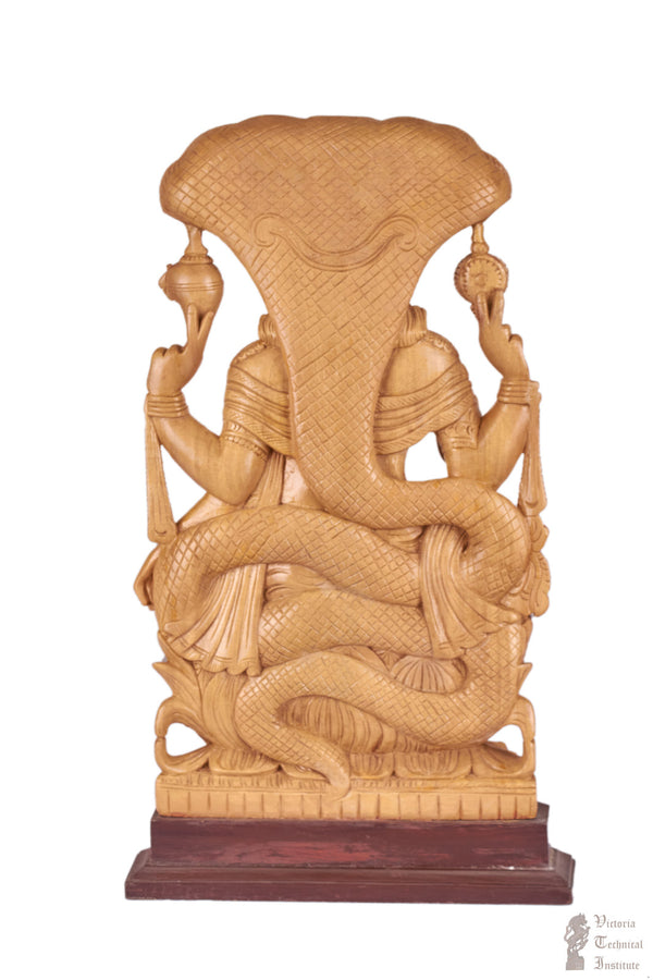 Handmade Wooden Sitting Vishnu Statue With Rosewood Base