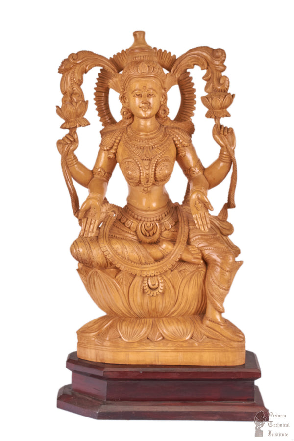 Handmade Wooden Sitting Lakshmi Statue