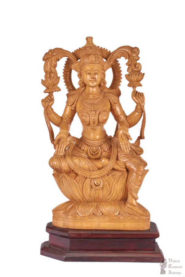 Handmade Wooden Sitting Lakshmi Statue