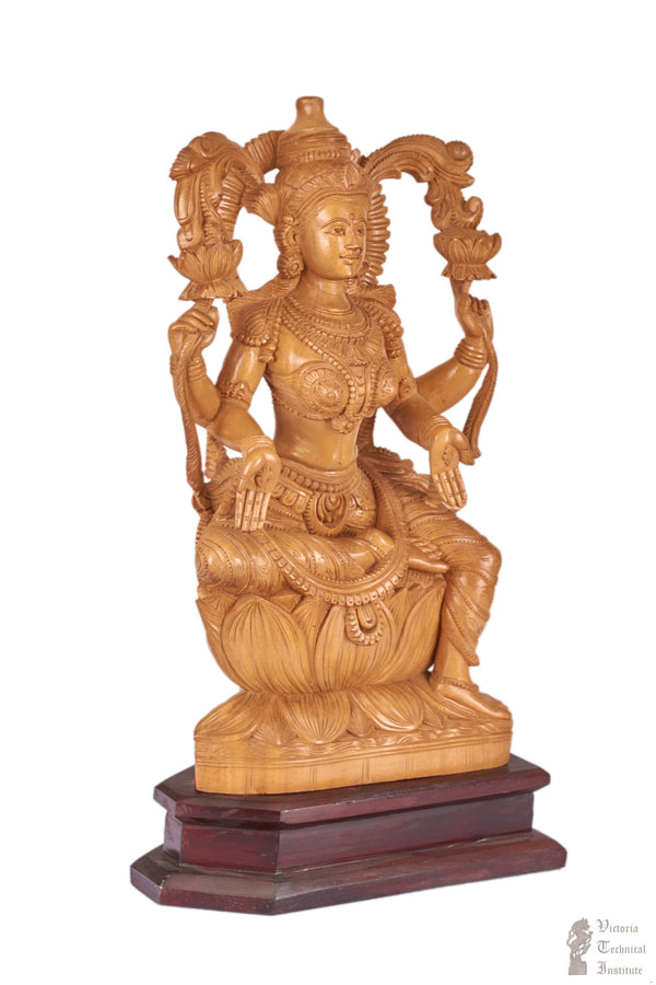 Handmade Wooden Sitting Lakshmi Statue