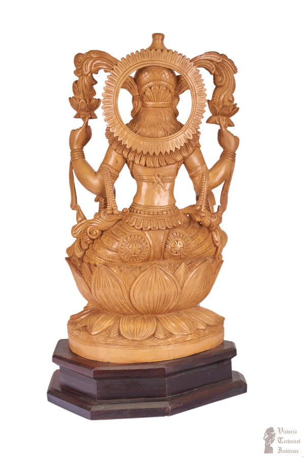 Handmade Wooden Sitting Lakshmi Statue