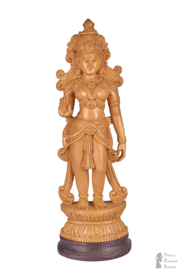 Handmade Wooden Goddess Standing Amman Statue