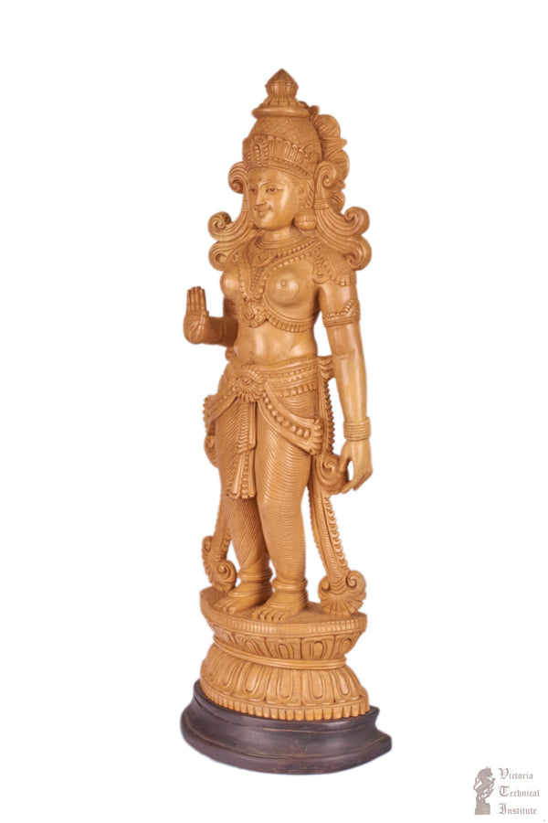 Handmade Wooden Goddess Standing Amman Statue