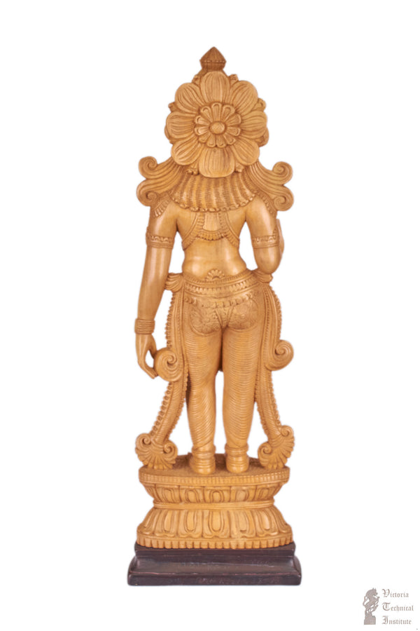 Handmade Wooden Goddess Standing Amman Statue