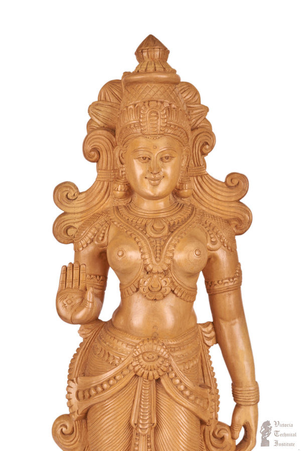 Handmade Wooden Goddess Standing Amman Statue