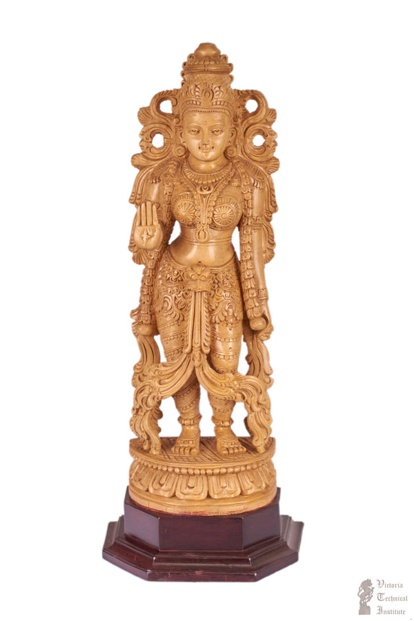 Handmade Wooden Goddess Standing Amman Statue