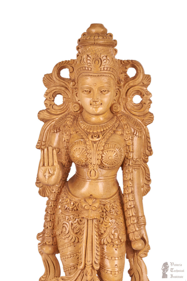 Handmade Wooden Goddess Standing Amman Statue