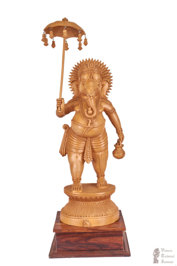 Handmade Wooden Umbrella Ganesh Statue