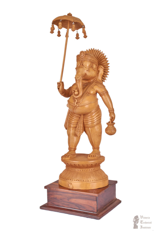 Handmade Wooden Umbrella Ganesh Statue