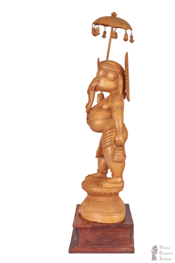 Handmade Wooden Umbrella Ganesh Statue