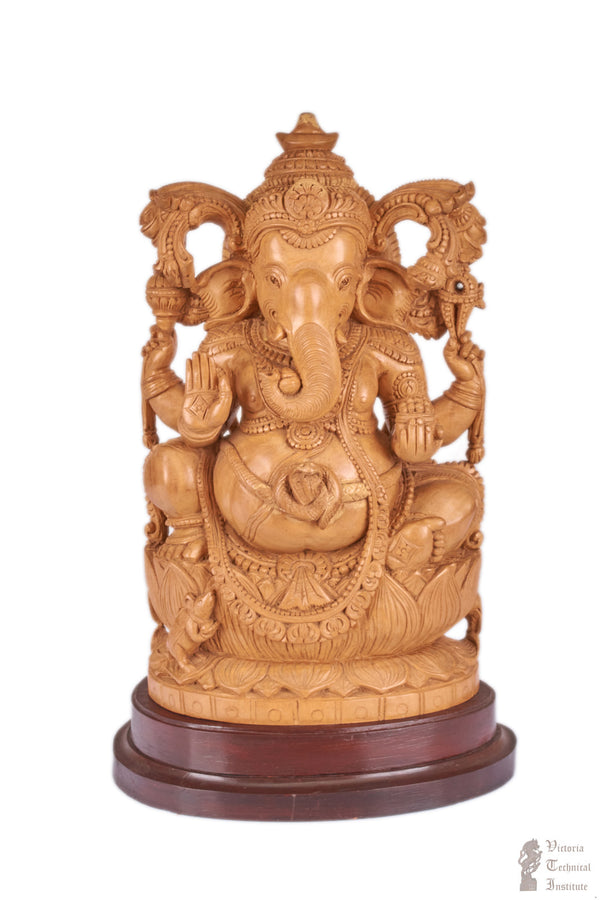 Handmade Wooden Sitting Ganesha Statue