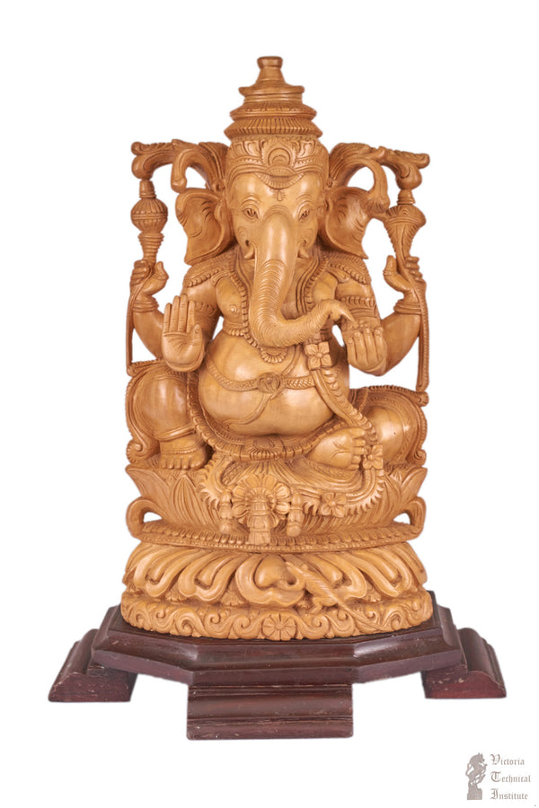 Handmade Wooden Sitting Ganesha Statue