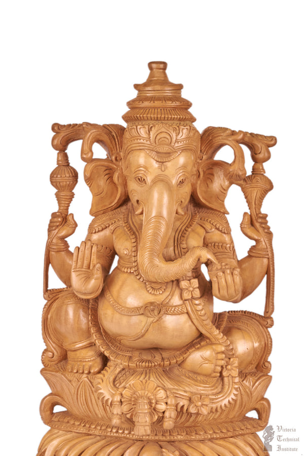 Handmade Wooden Sitting Ganesha Statue