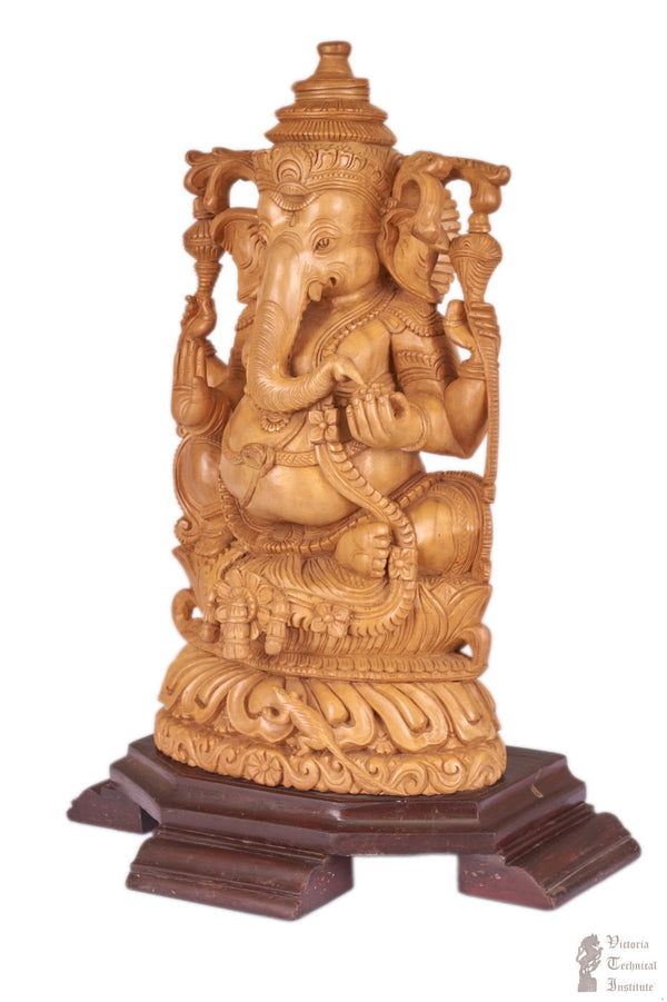 Handmade Wooden Sitting Ganesha Statue