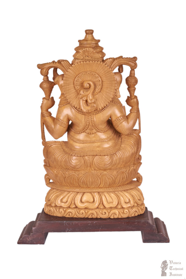 Handmade Wooden Sitting Ganesha Statue