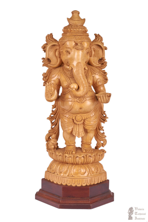 Handmade Wooden Standing Ganesha Statue