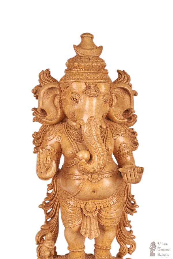 Handmade Wooden Standing Ganesha Statue