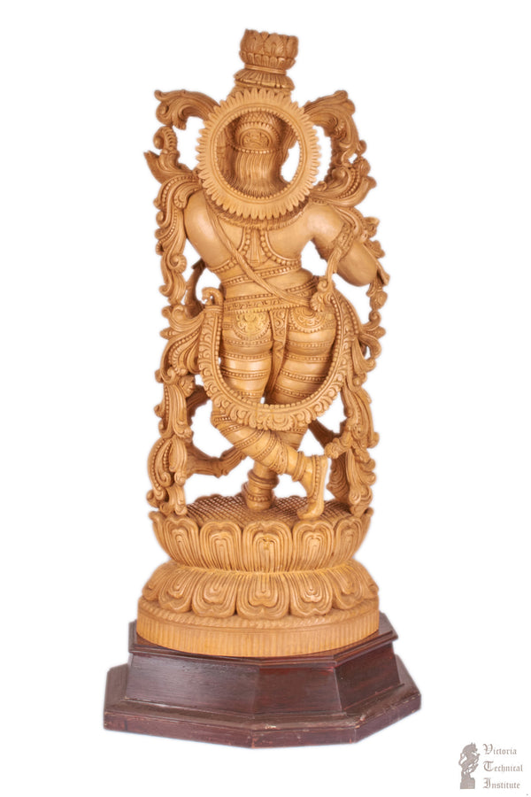 Handmade Wooden Krishna With Flute Statue