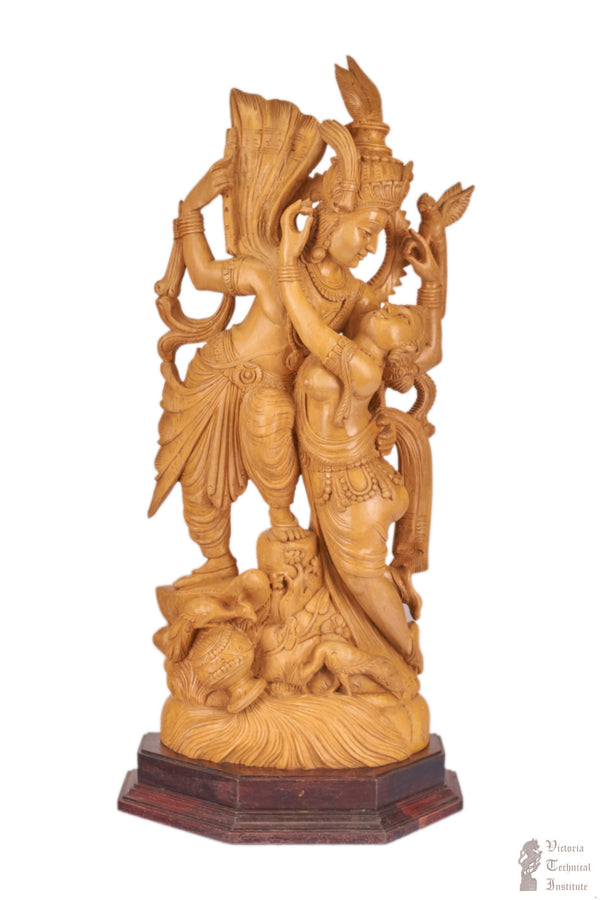 Handmade Wooden Romance Radha Krishna Statue