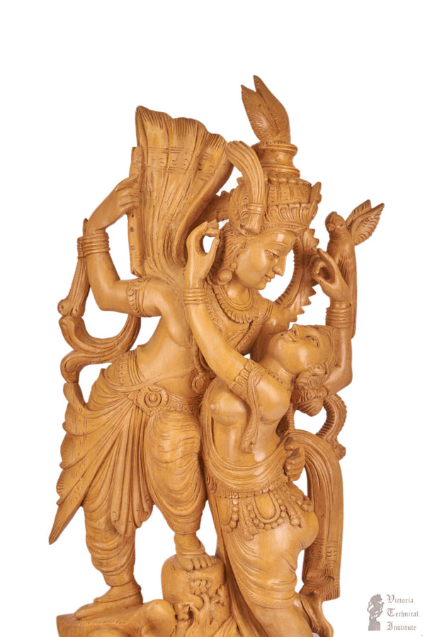 Handmade Wooden Romance Radha Krishna Statue