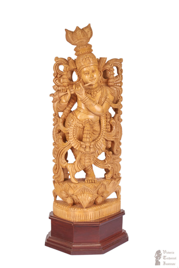 Handmade Wooden Krishna  Statue