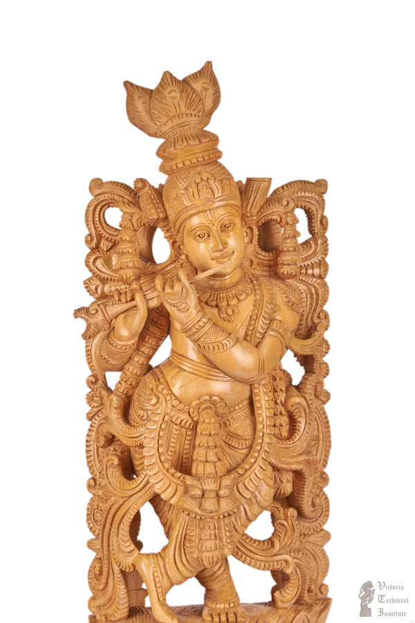 Handmade Wooden Krishna  Statue