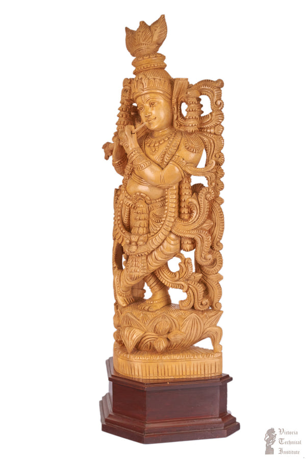 Handmade Wooden Krishna  Statue