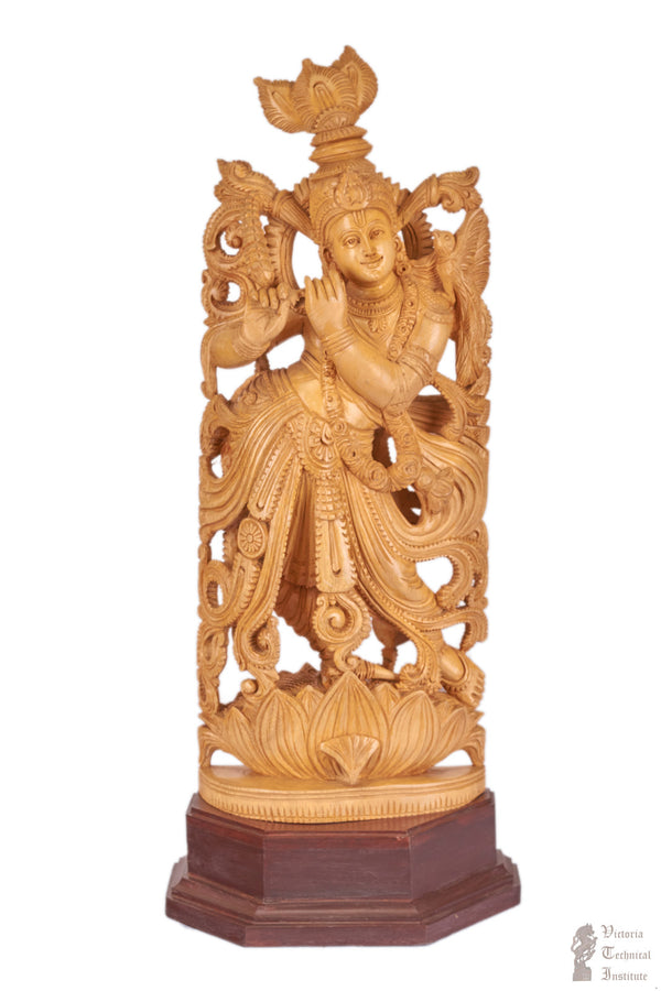 Handmade Wooden Krishna  Statue