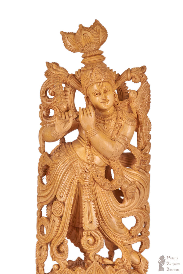 Handmade Wooden Krishna  Statue