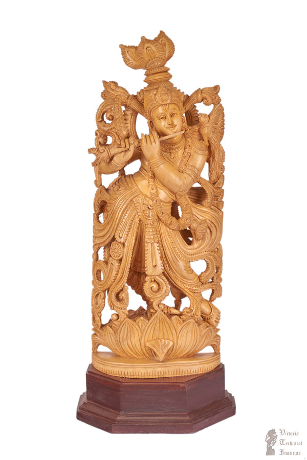 Handmade Wooden Krishna  Statue