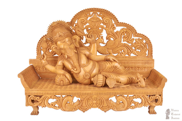 Handmade Wooden Sleeping Ganesha Statue