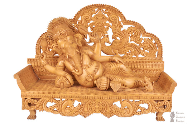 Handmade Wooden Sleeping Ganesha Statue